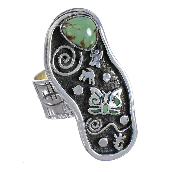 Southwest Jewelry Sterling Silver Turquoise Butterfly And Water Wave Ring Size 5-1/2 RX94067